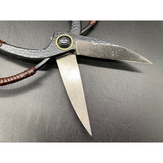 Long blade gardening scissors with rattan